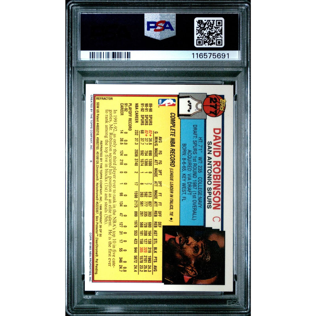 1996 Topps Finest Reprint David Robinson #39 Refractor PSA 8
