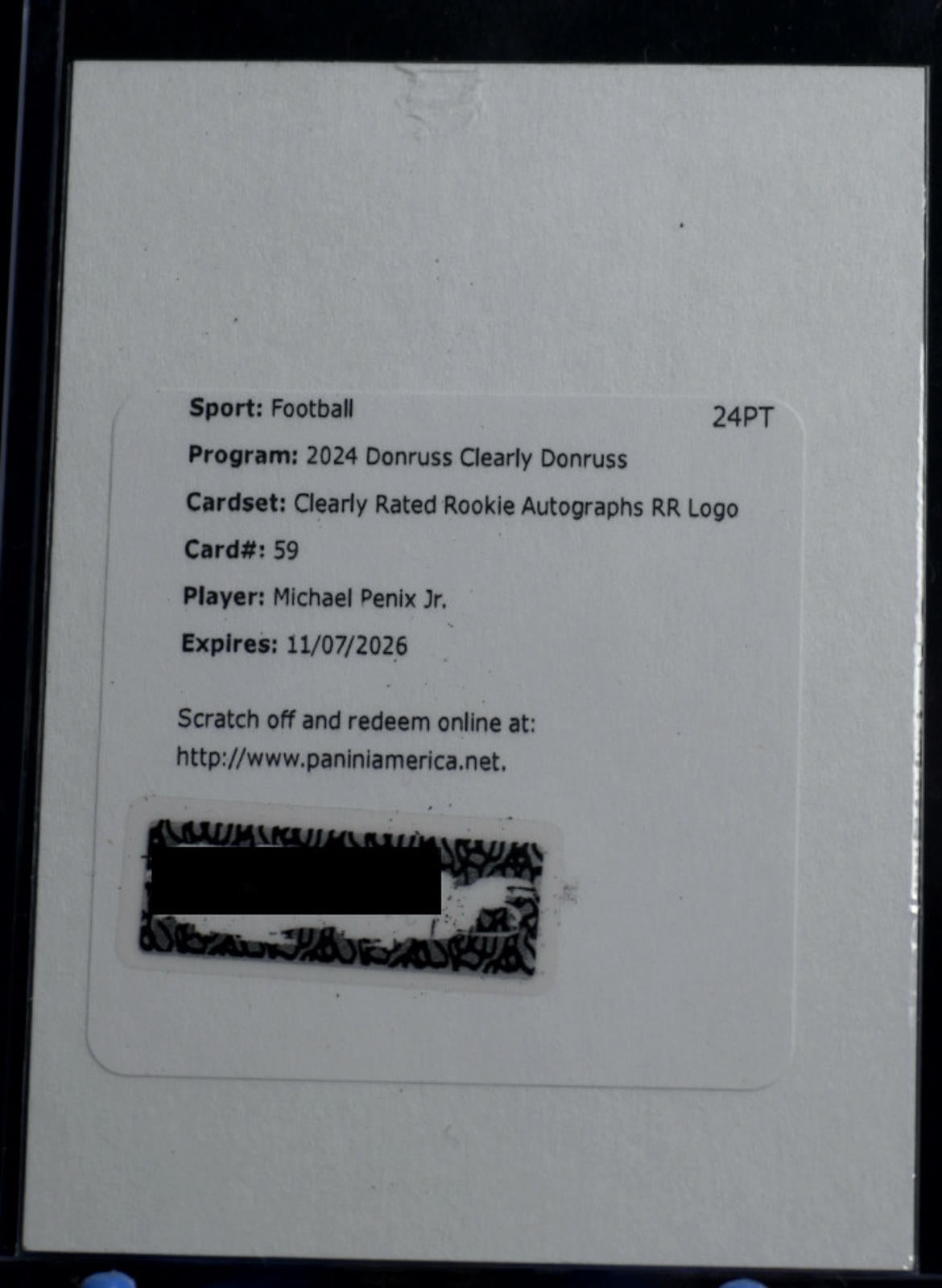 2024 Panini Clearly Donruss Michael Penix Jr. RR-Logo #59 PSA 9/Auto 10 POP 1