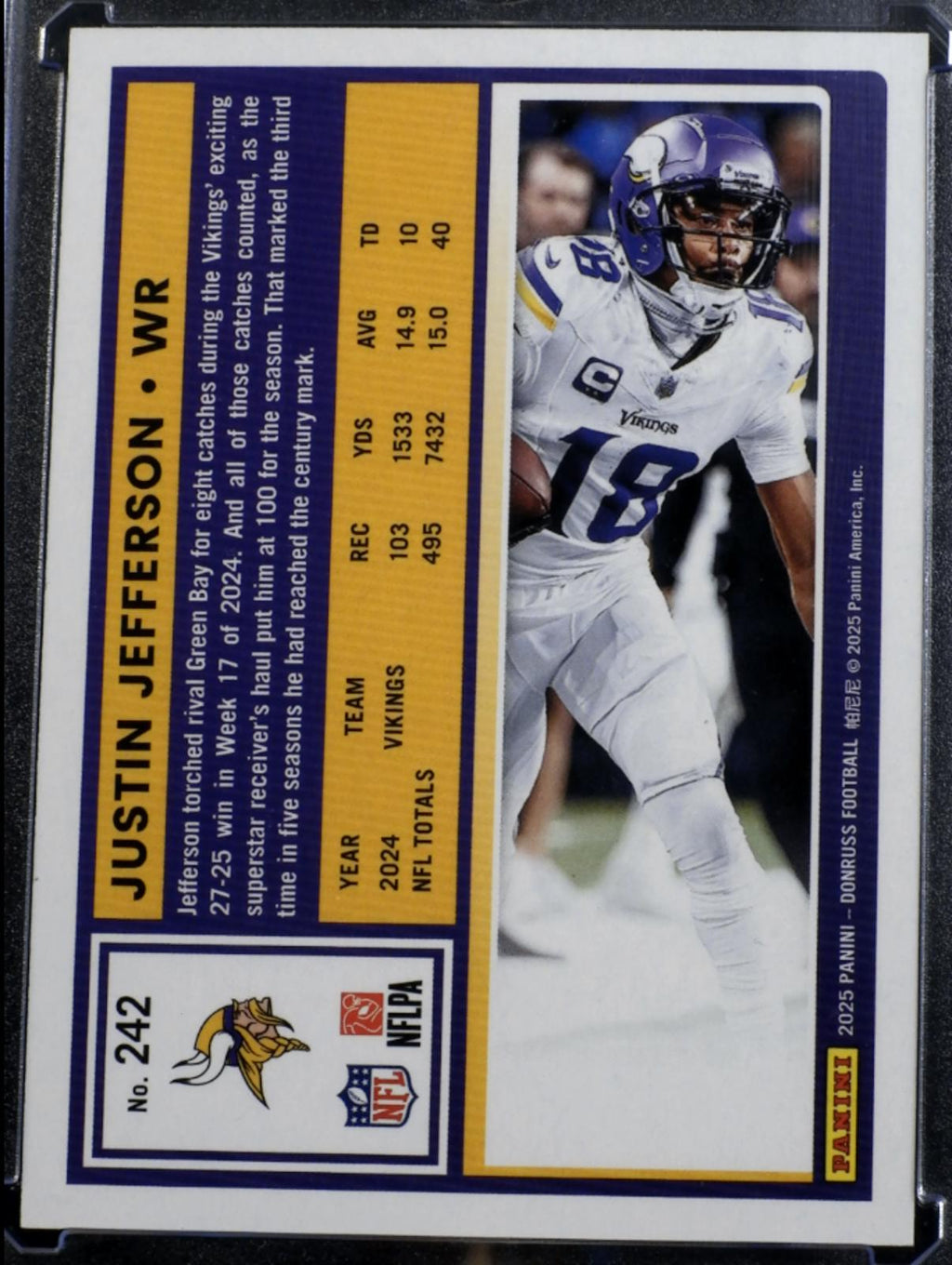2025 Panini Donruss Justin Jefferson #242 No-Name Holo