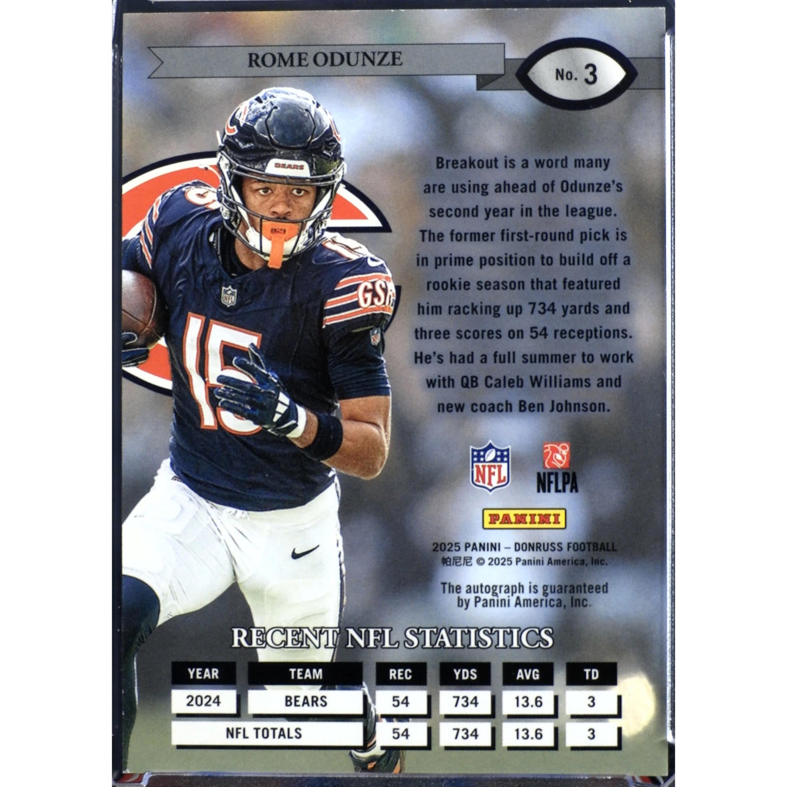 2025 Panini Donruss Retro 1995 Autograph Rome Odunze #3 Auto /25