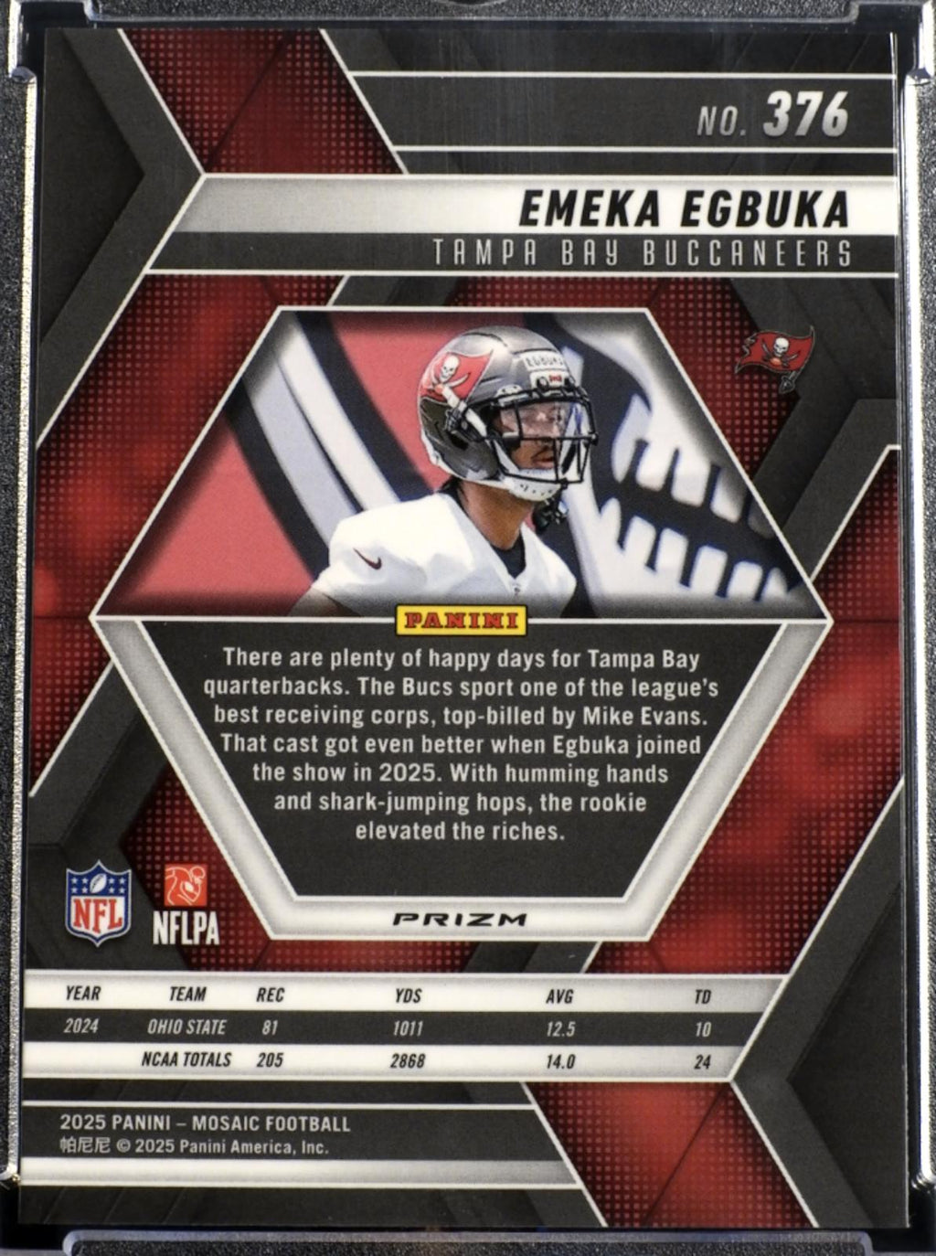 2025 Panini Mosaic Meka Egbuka #376 Red and White Stripe Prizm